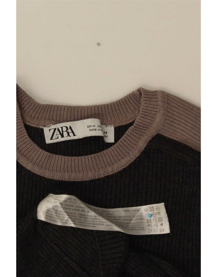Top corto da donna Zara a maniche lunghe UK 12 Viscosa color block grigio medio