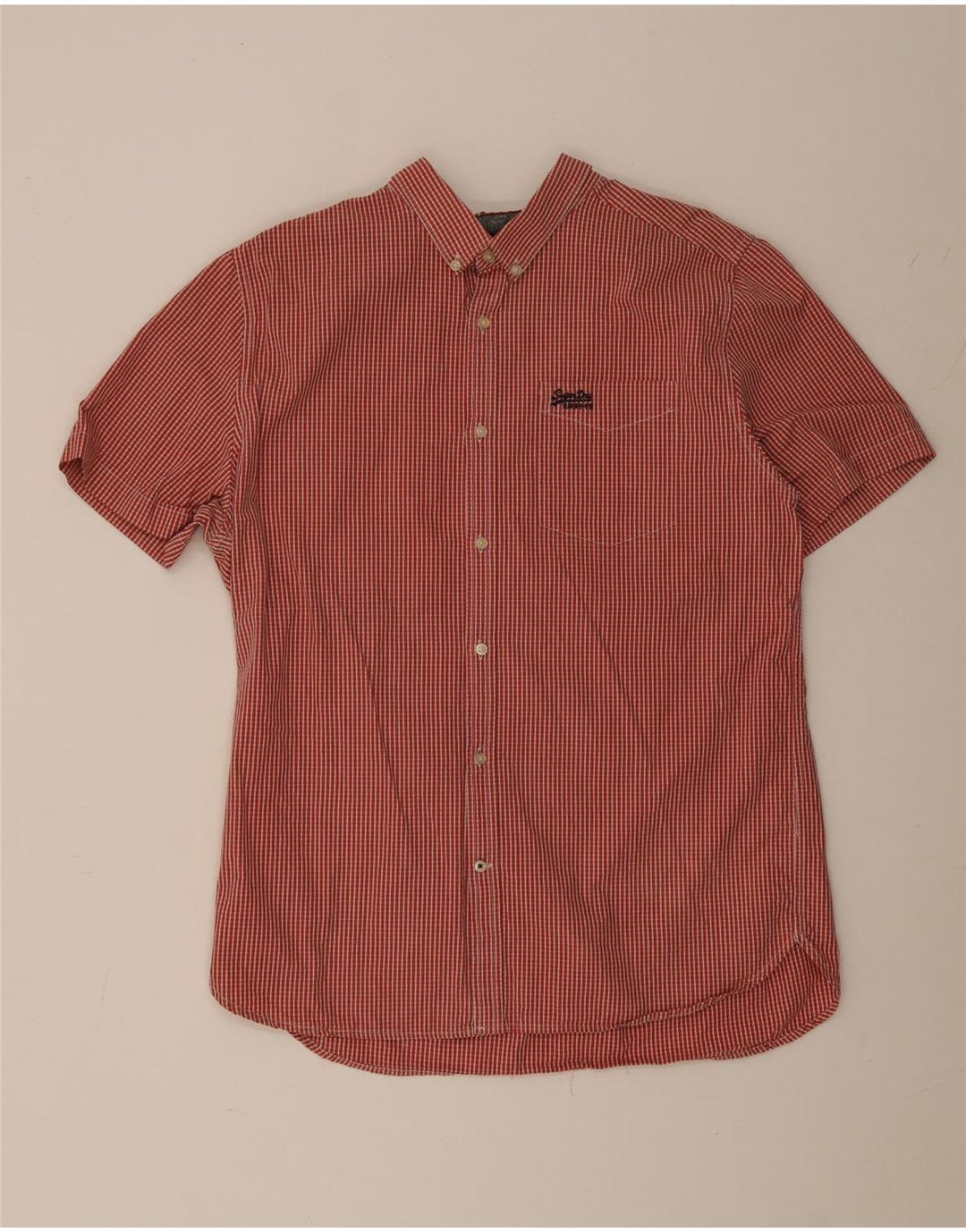 Camicia a maniche corte da uomo SUPERDRY 2XL in cotone a quadretti rosso