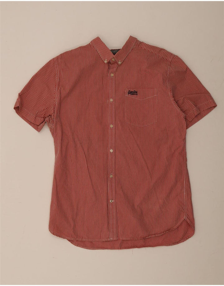 Camicia a maniche corte da uomo SUPERDRY 2XL in cotone a quadretti rosso