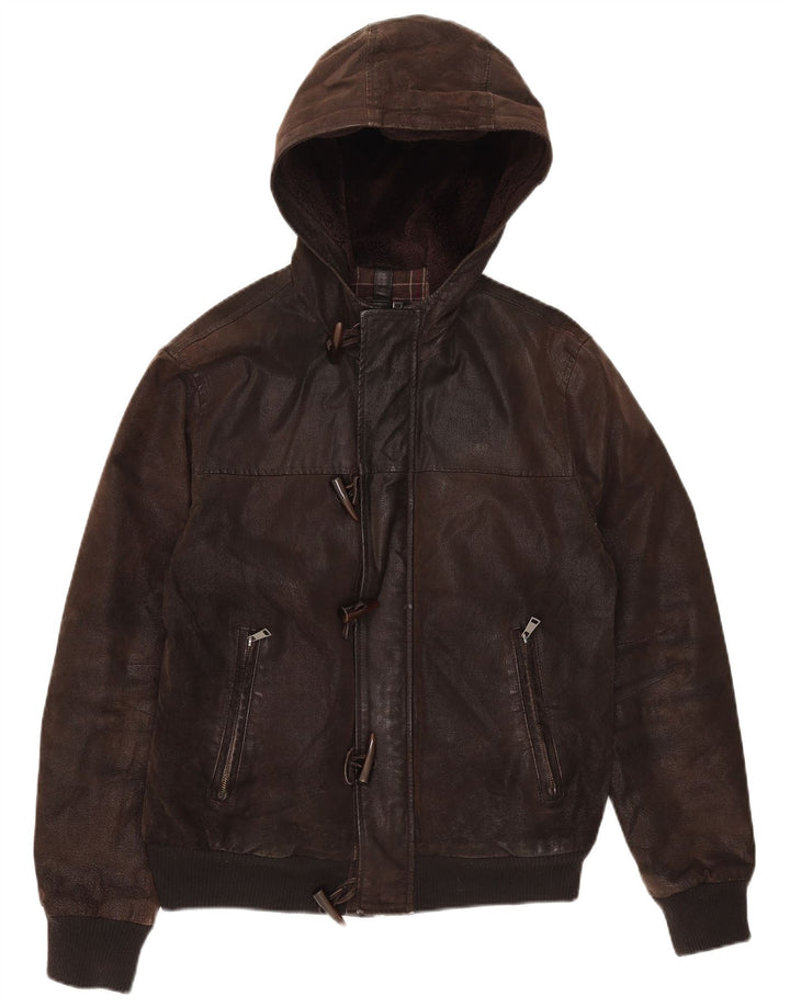 Giubbotto in Pelle Uomo con Cappuccio Conbipel IT 50 Pelle Marrone Medio