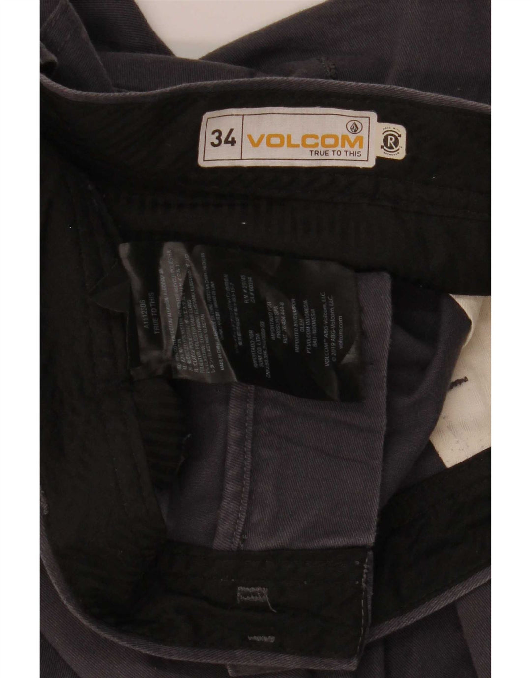 Pantaloni chino dritti da uomo Volcom W34 L32 in cotone grigio