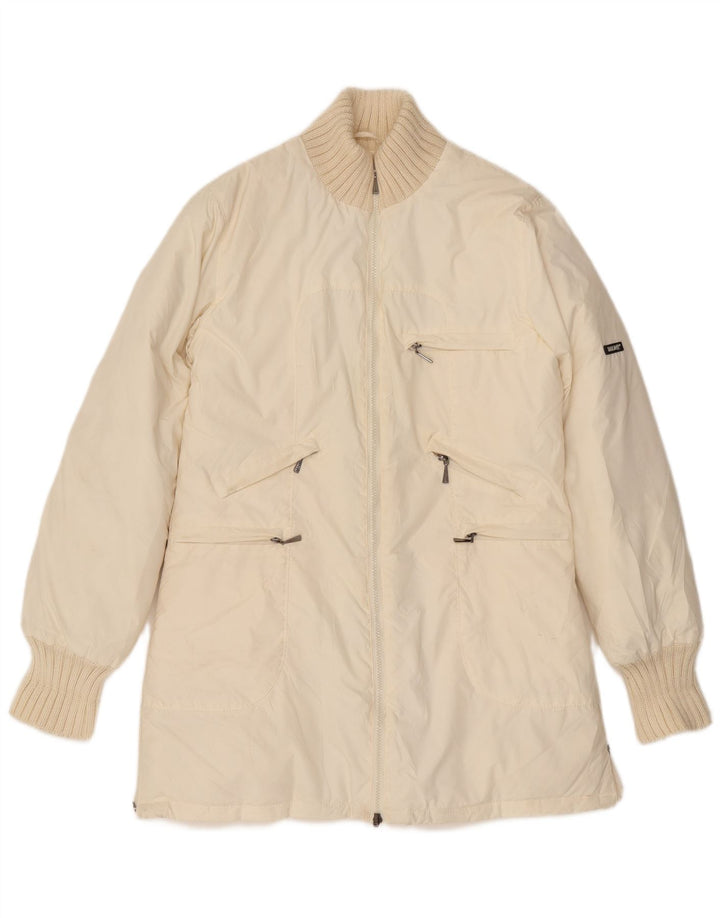Cappotto imbottito vintage da donna IT 48 XL poliestere bianco sporco