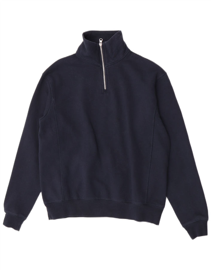 Felpa Zara da uomo con collo con zip, maglione piccolo in poliestere blu navy