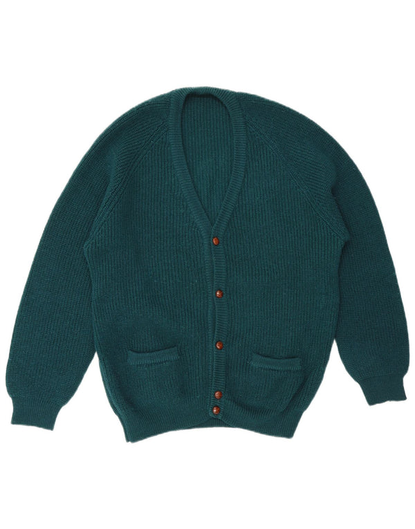 Maglione cardigan da uomo vintage in lana verde grande