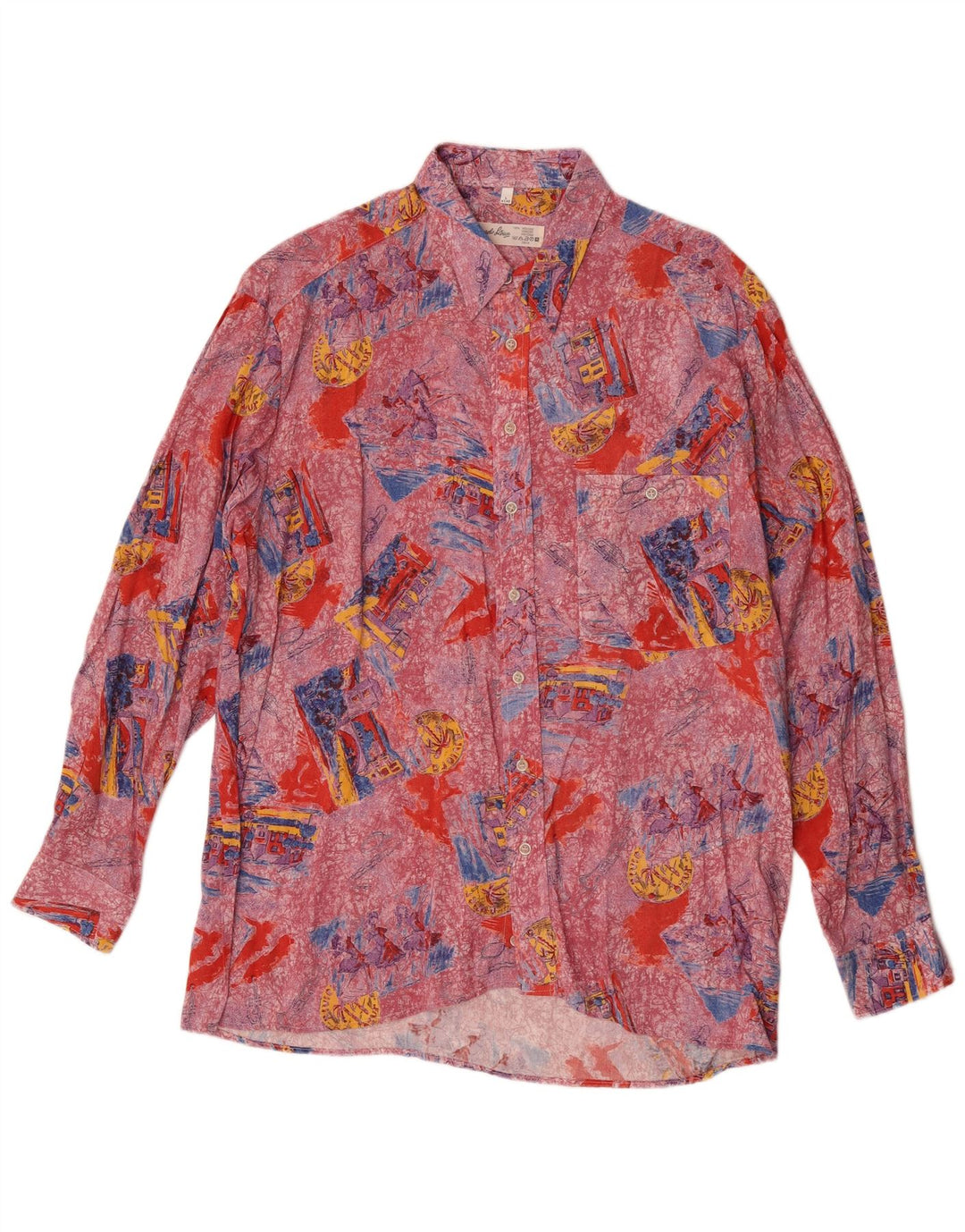Angelo Litrico Camicia grafica da uomo taglia 41/42 grande in viscosa multicolore