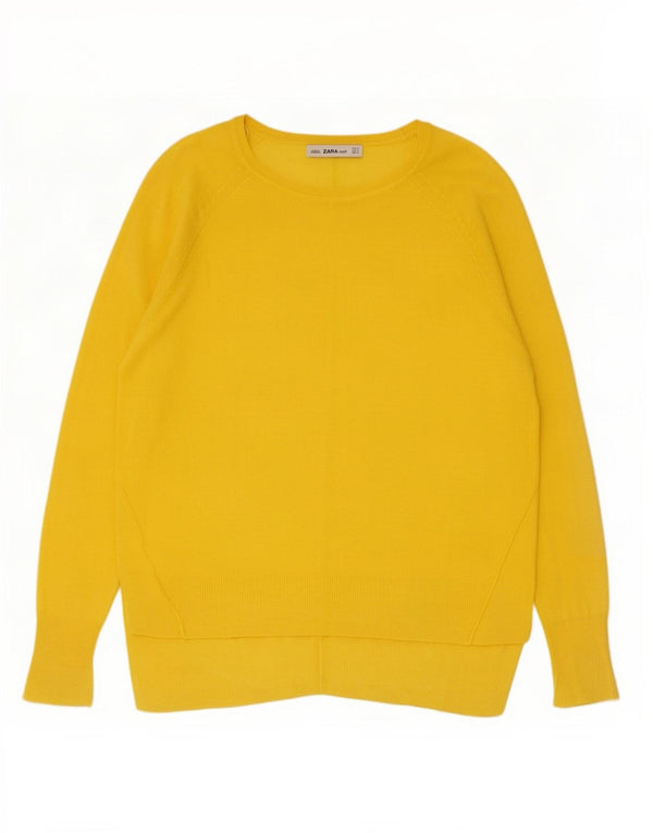 Maglione maglione con scollo a barca da donna Zara UK 14 viscosa gialla media