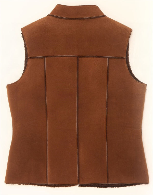 Gilet Sherpa scamosciato da donna Modern Classics UK 14 grande in pelle marrone