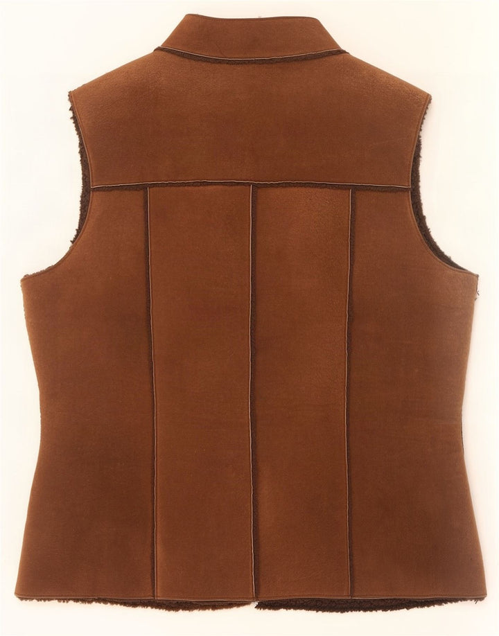 Gilet Sherpa scamosciato da donna Modern Classics UK 14 grande in pelle marrone