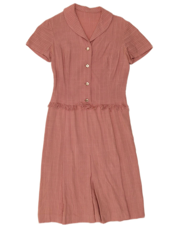Abito a trapezio da donna vintage UK 8 piccoli quadri rosa