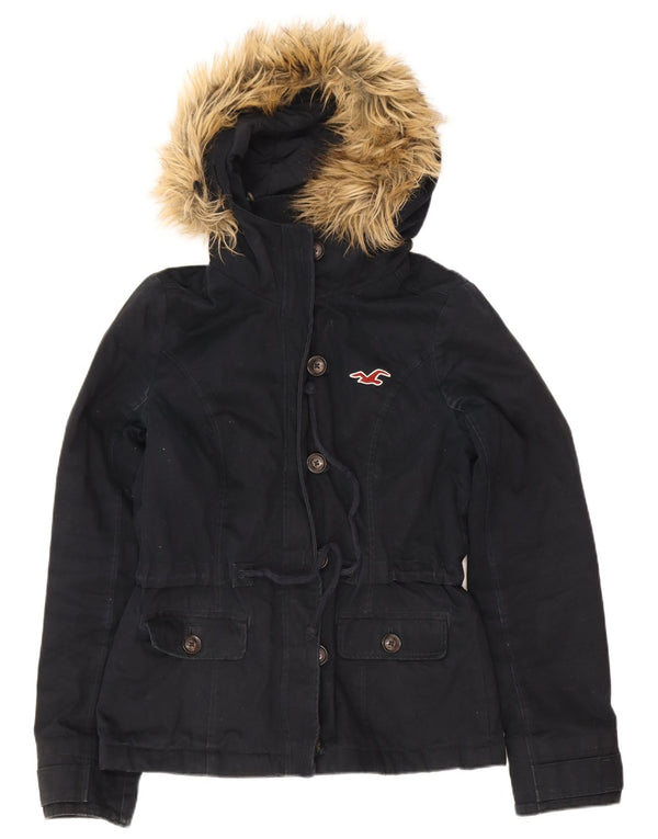 Giacca Parka con cappuccio da donna Hollister UK 10 Small Blu Navy Cotone