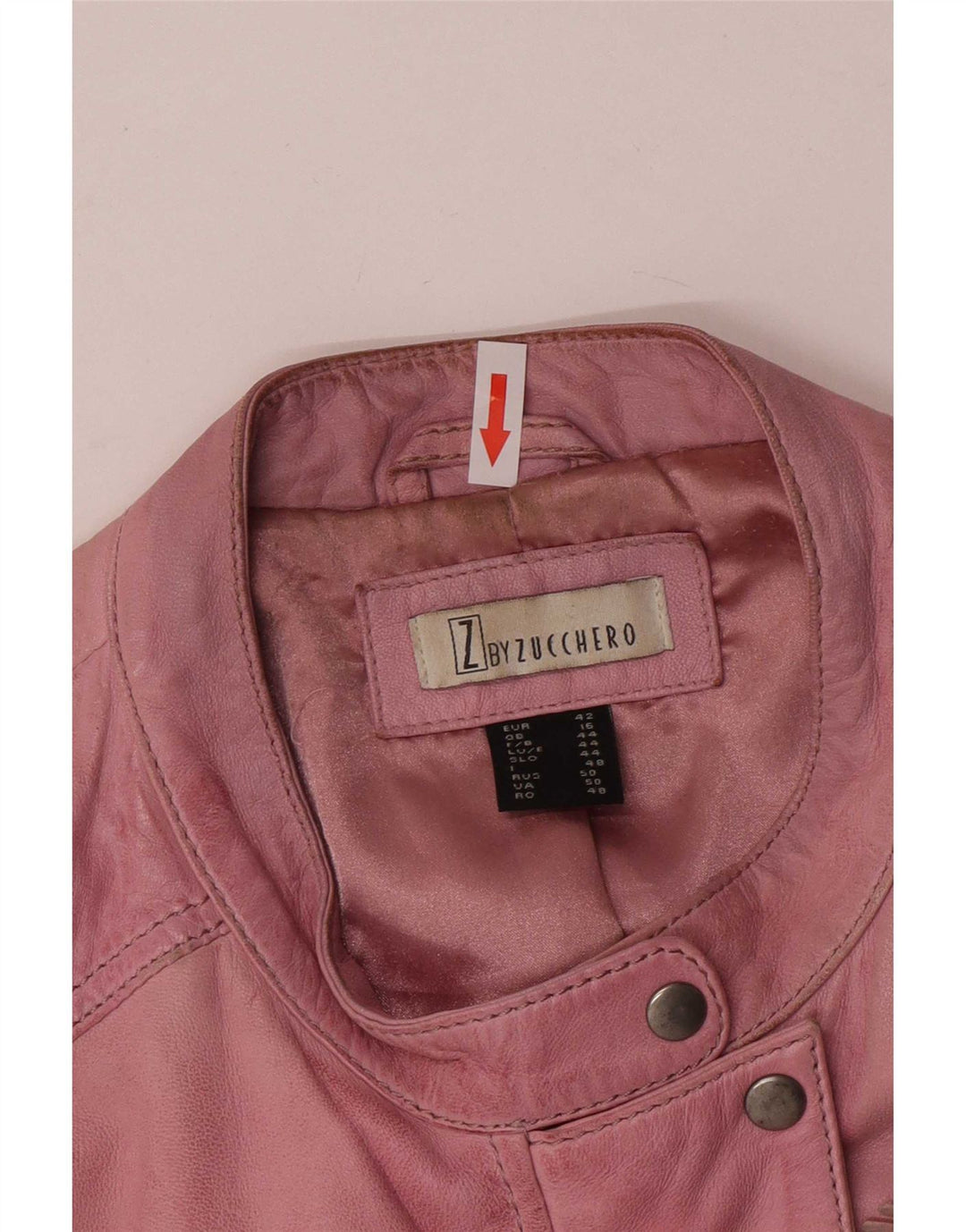 Giacca in pelle da motociclista da donna Zucchero UK 16 Large Rosa in pelle