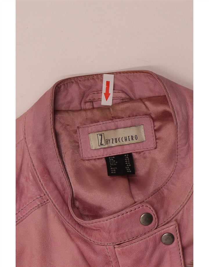 Giacca in pelle da motociclista da donna Zucchero UK 16 Large Rosa in pelle