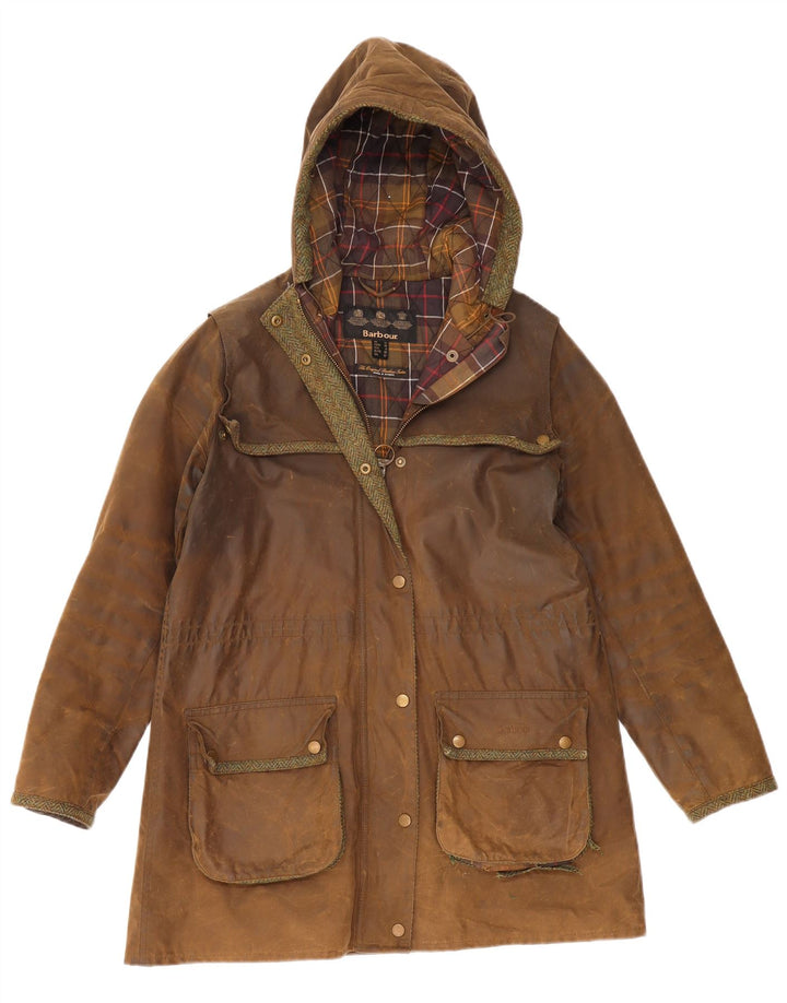 Giacca da donna in cotone cerato con cappuccio Barbour UK 12 Cotone marrone medio