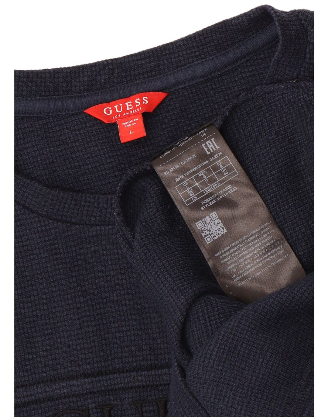 Guess Top grafico da uomo a maniche lunghe grande in cotone blu navy