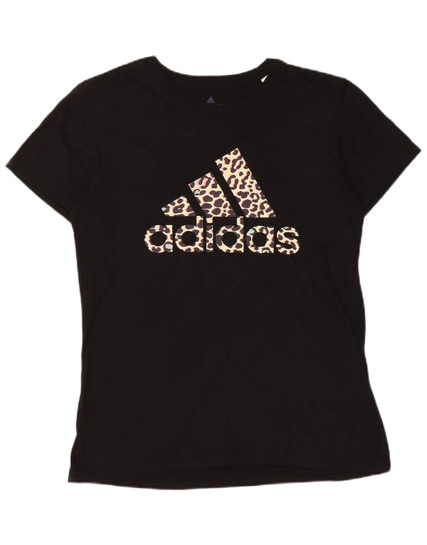 T-shirt grafica da donna Adidas Top UK 14 cotone medio nero con stampa animalier