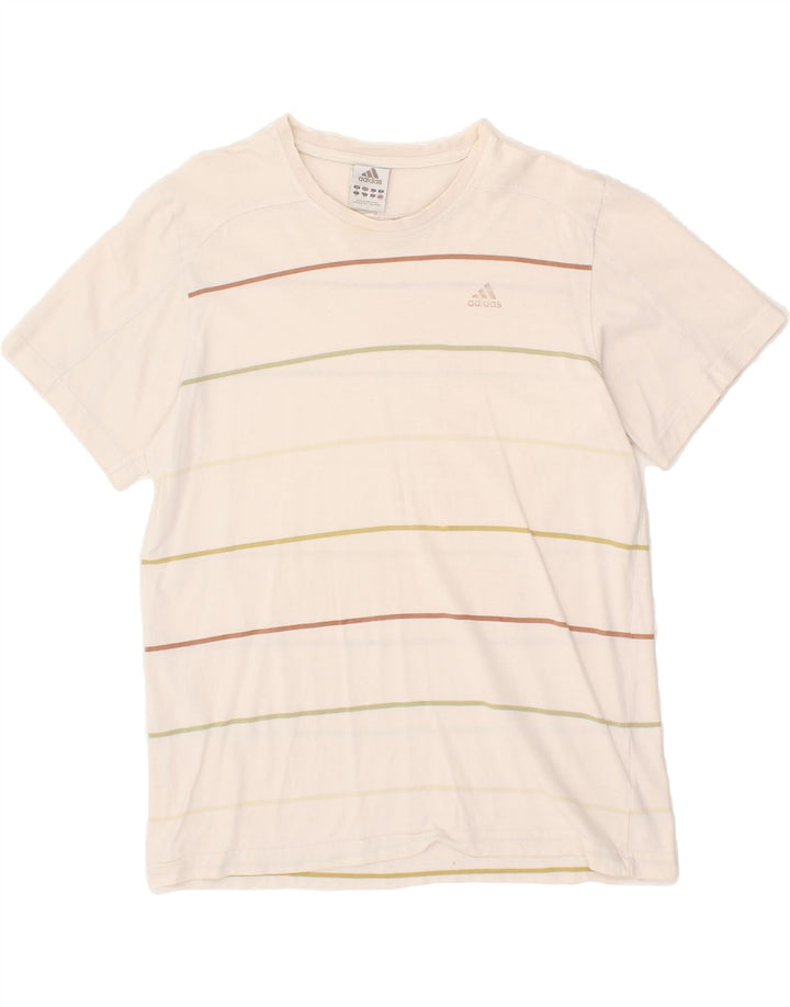 ADIDAS Mens T-Shirt Top Medium White Striped Vintage Adidas and Second-Hand Adidas from Messina Hembry 