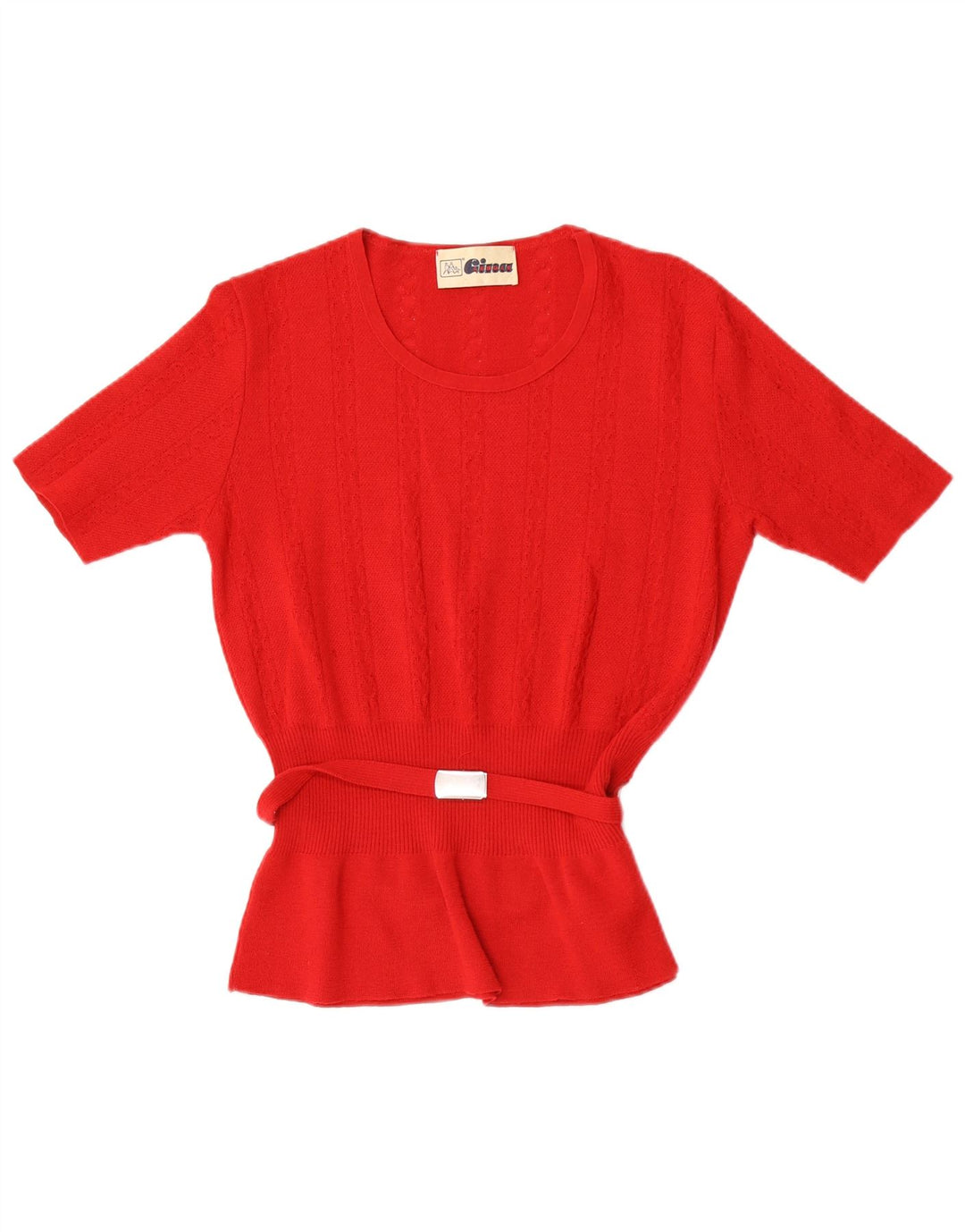 Maglione maglione girocollo da donna a maniche corte Lebole UK 14 Lana rossa media