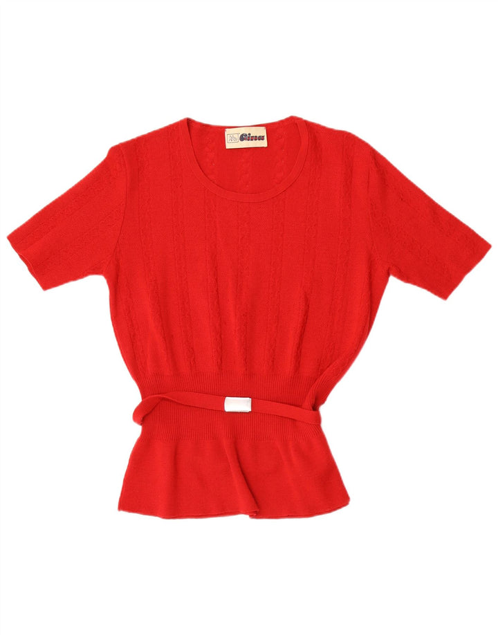 Maglione maglione girocollo da donna a maniche corte Lebole UK 14 Lana rossa media
