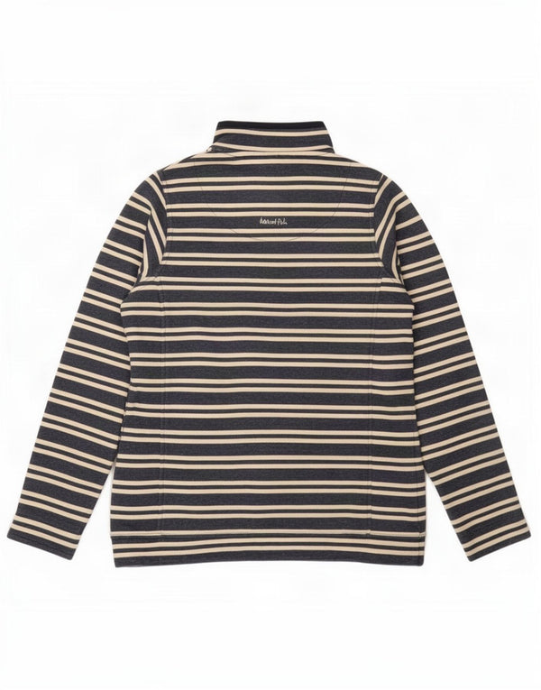 Felpa da donna con collo con zip Weird Fish, maglione UK 10, piccola a righe blu navy