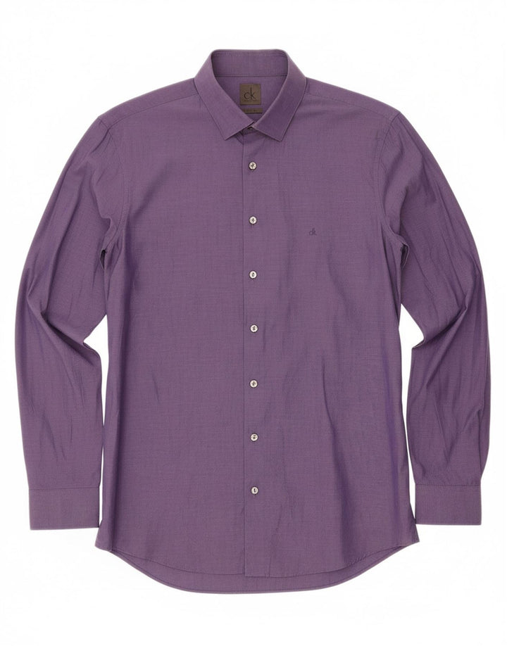 CALVIN KLEIN Mens Slim Fit Shirt Large Purple Cotton