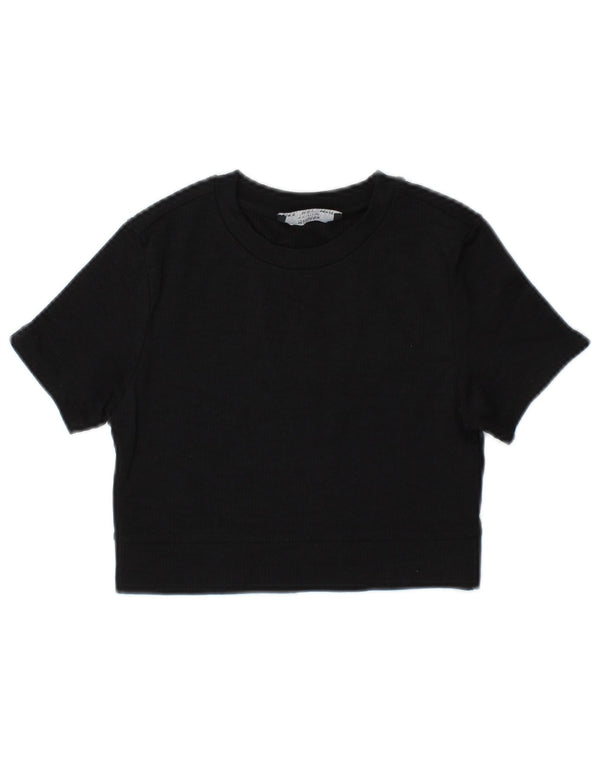 T-shirt corta da donna Bershka UK 10 piccola nera in poliammide