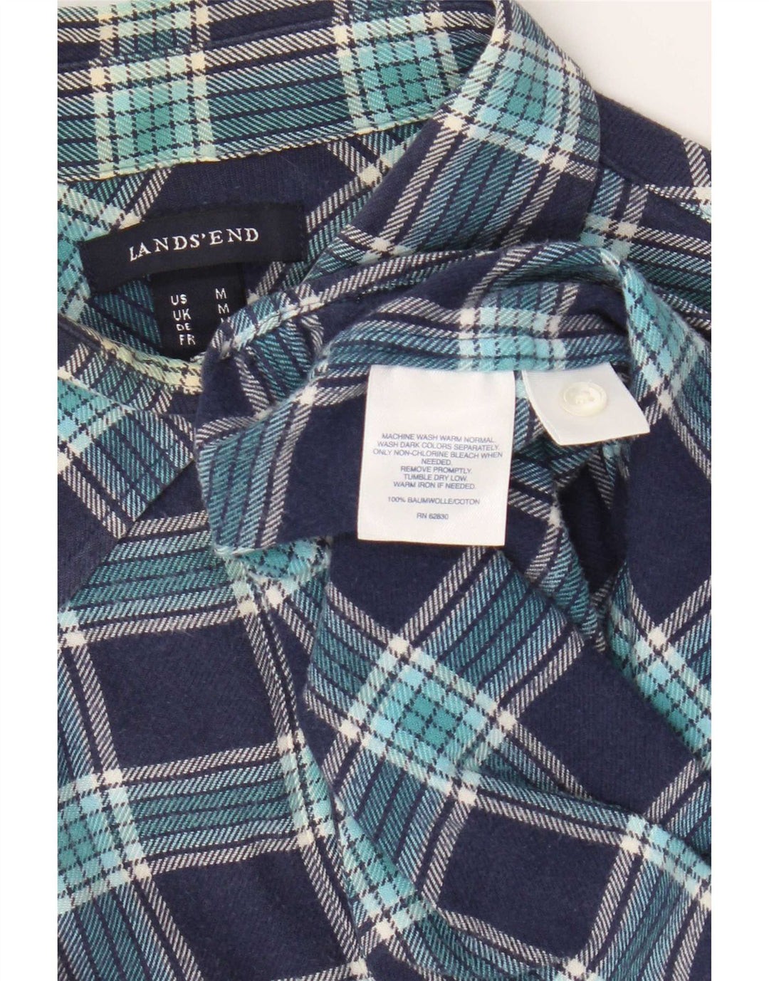 Camicia di flanella da donna Lands End UK 14 Cotone a quadri blu navy medio