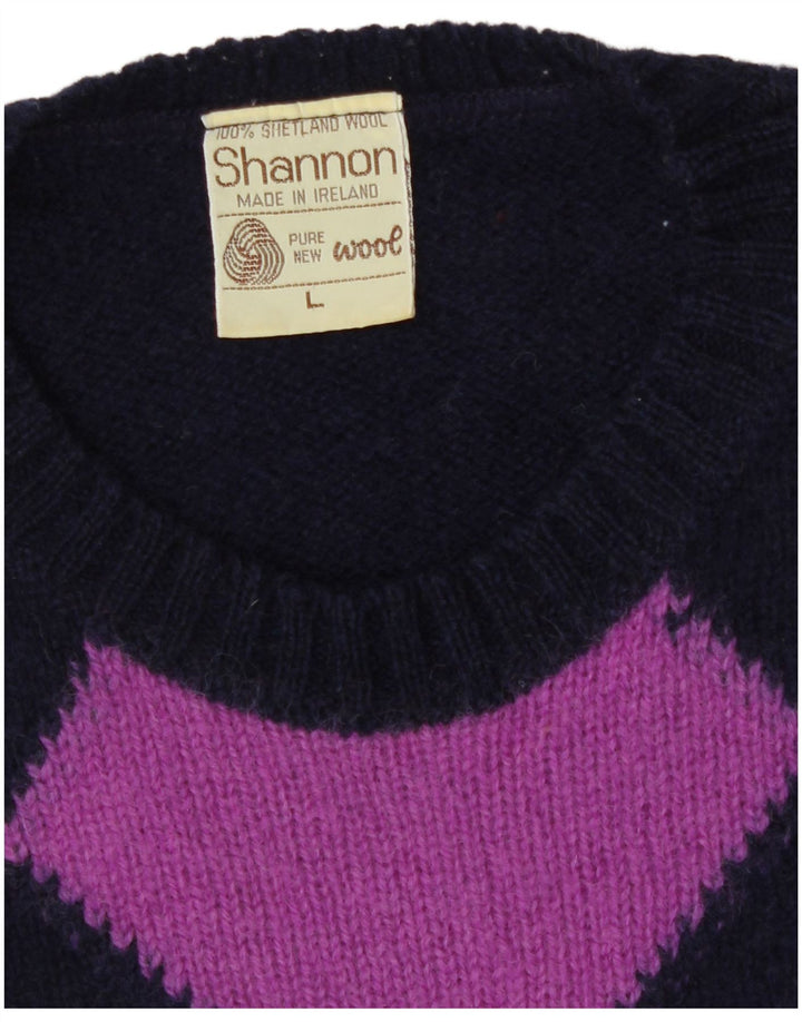 Maglione maglione girocollo da uomo Shannon grande blu navy a rombi/diamante