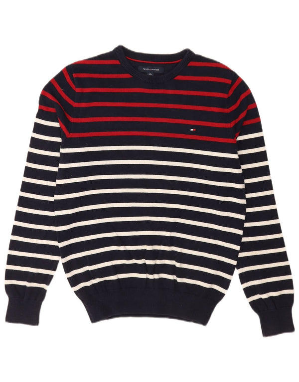 Tommy Hilfiger Uomo Maglione con scollo a barca Maglione piccolo in cotone a righe blu navy
