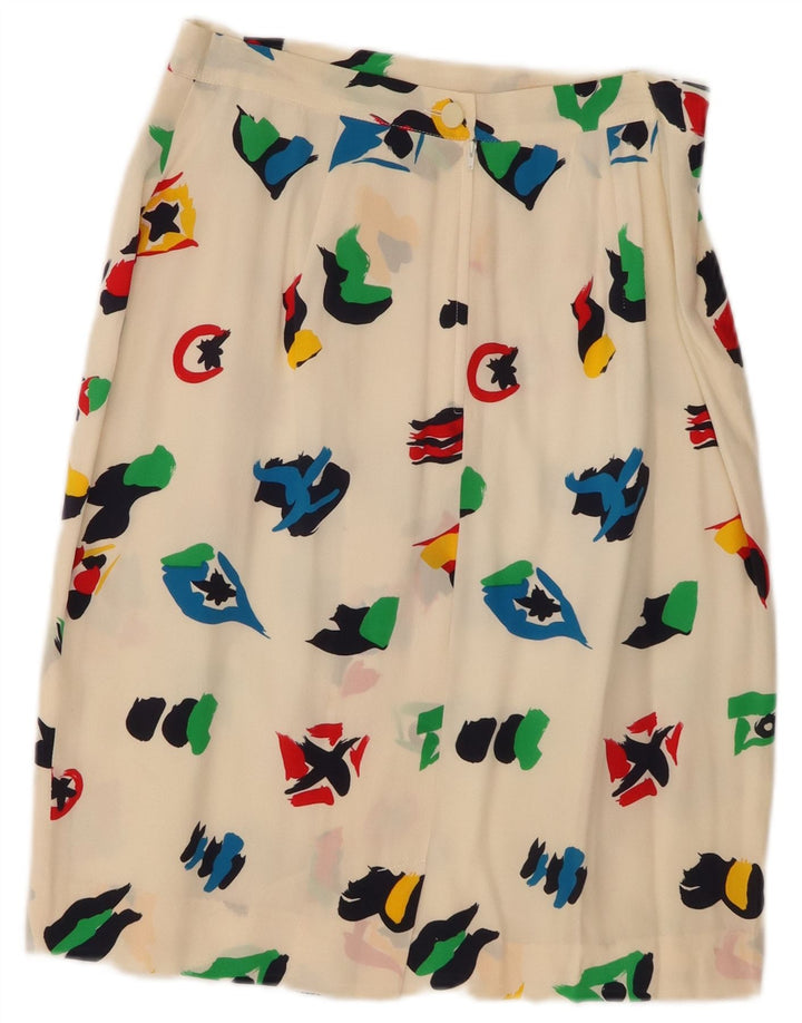 Gonna longuette vintage da donna con motivo astratto UK 10 piccola W28 bianco sporco