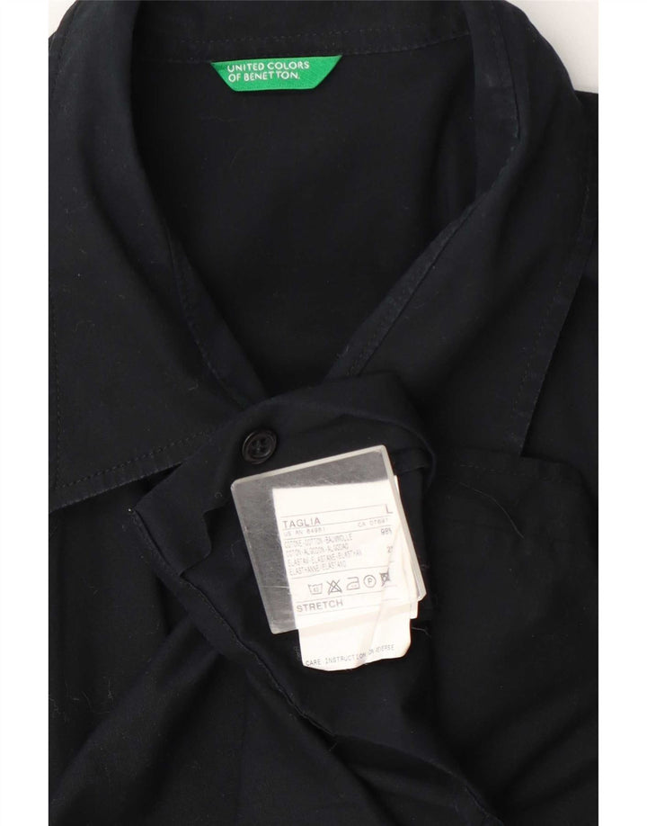 Camicia Benetton Uomo Manica Corta Large Blu Navy Cotone