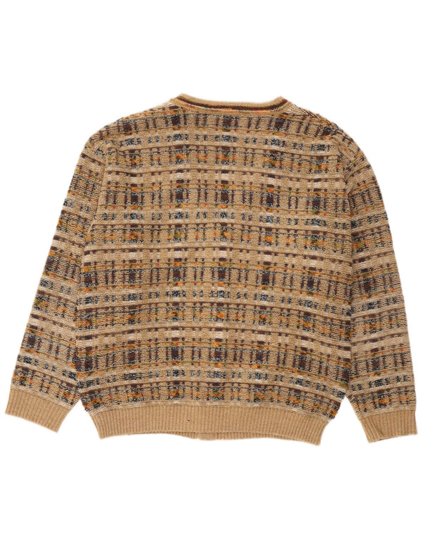 Maglione cardigan da uomo vintage a quadri beige grandi