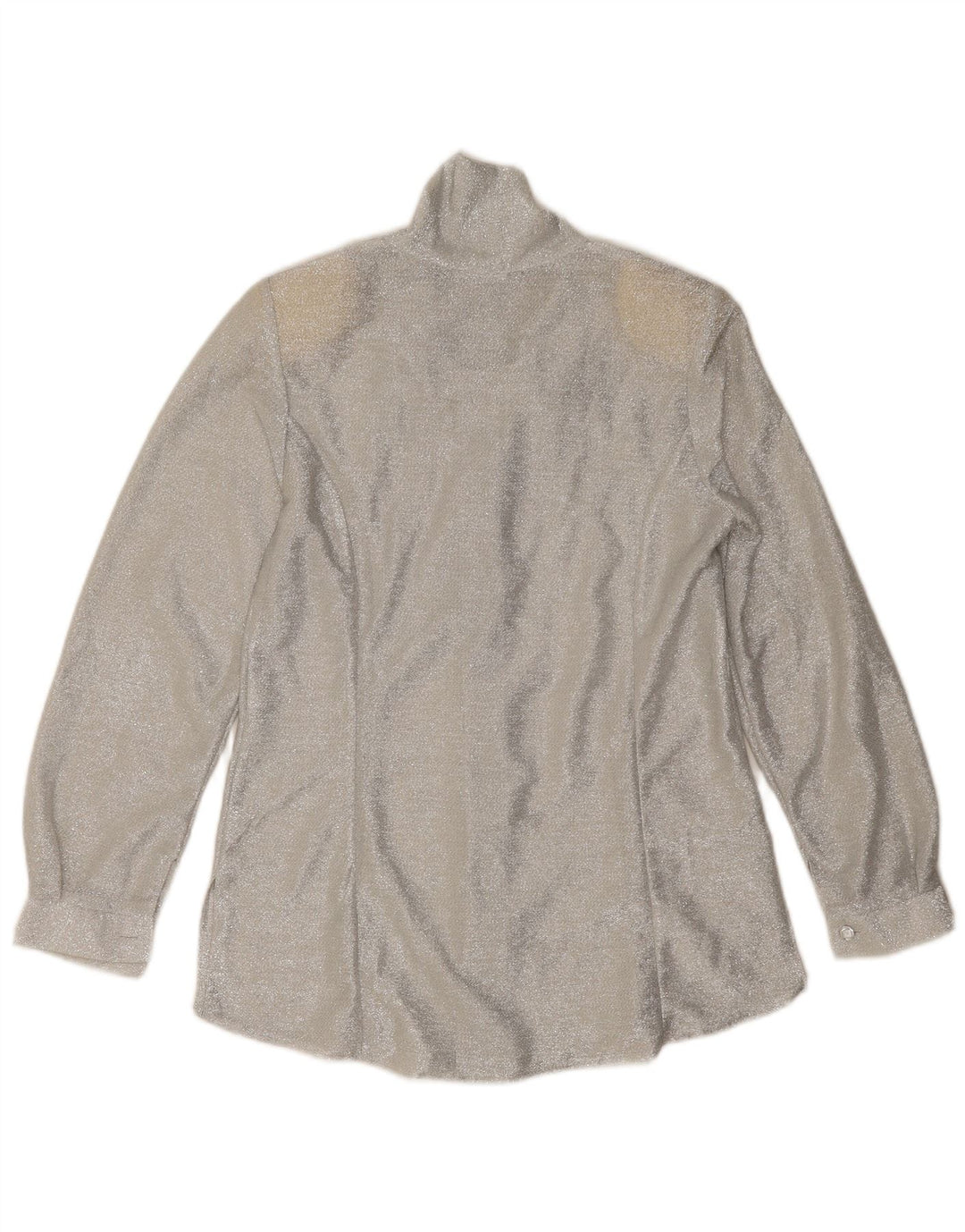 Camicetta vintage da donna con cravatta sul davanti UK 12 medio argento chiazzato