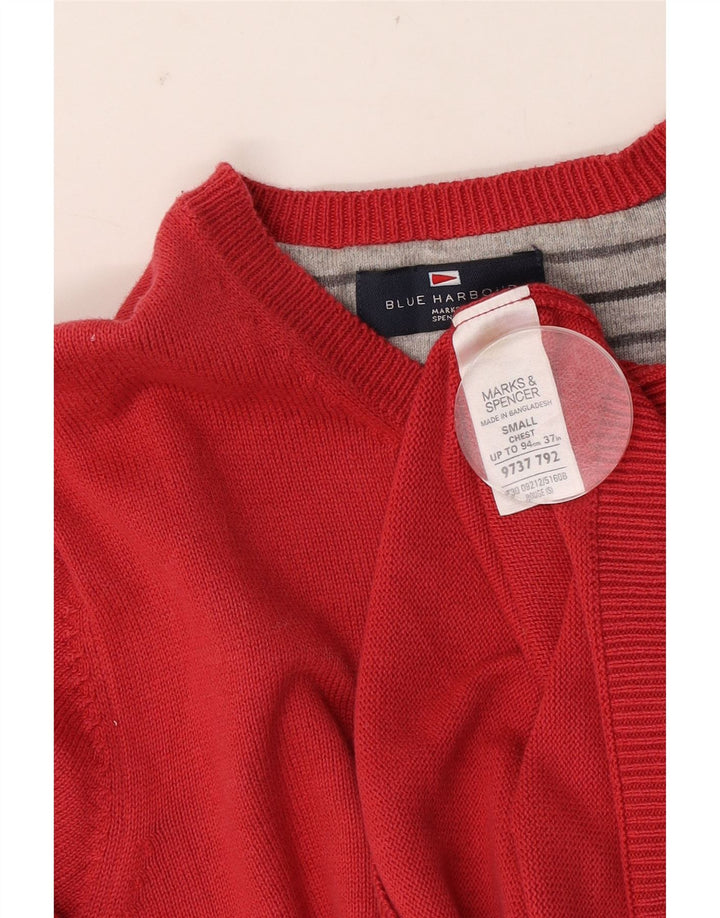 Marks & Spencer Maglione da uomo con scollo a barca blu Harbour piccolo in cotone rosso
