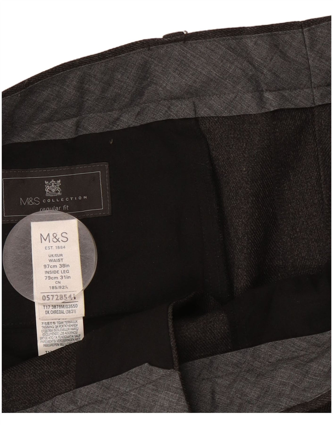 Pantaloni da abito dritti regolari da uomo Marks & Spencer W38 L31 poliestere grigio