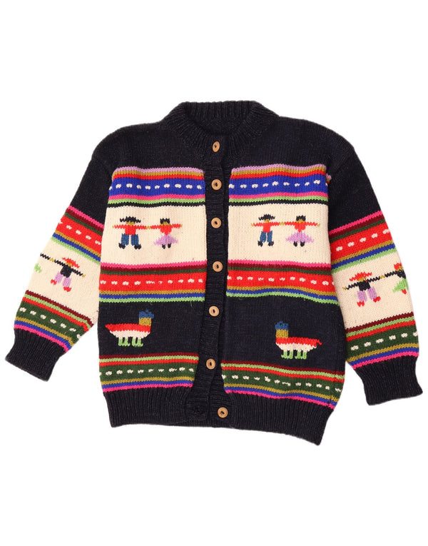 Maglione cardigan grafico da donna vintage UK 14 grandi strisce blu navy