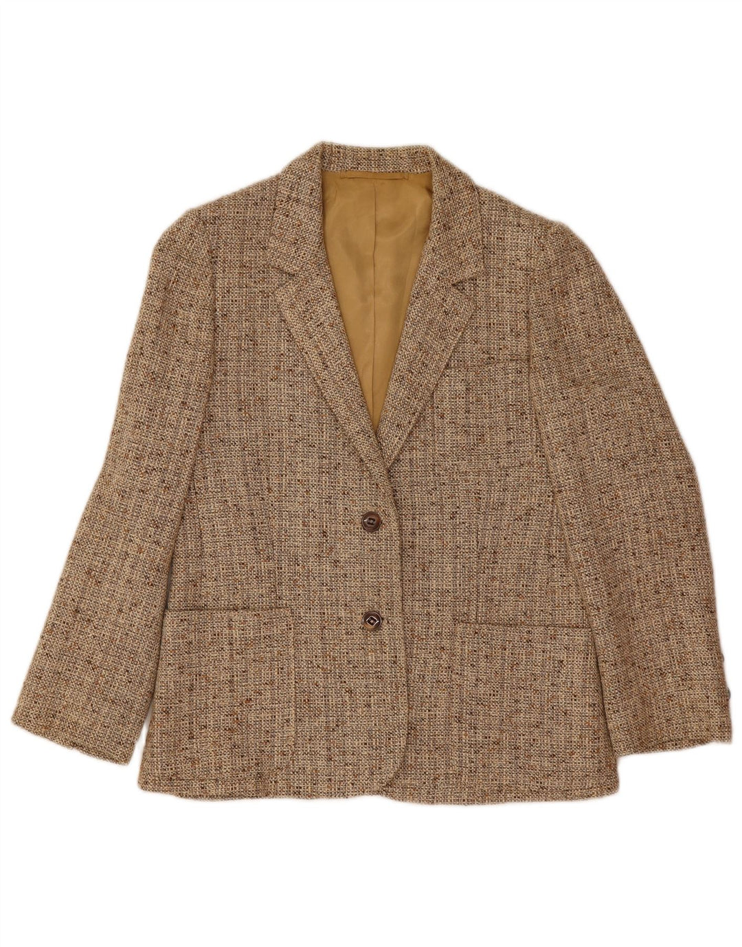 Giacca blazer vintage da donna a 2 bottoni UK 10 piccola beige screziata