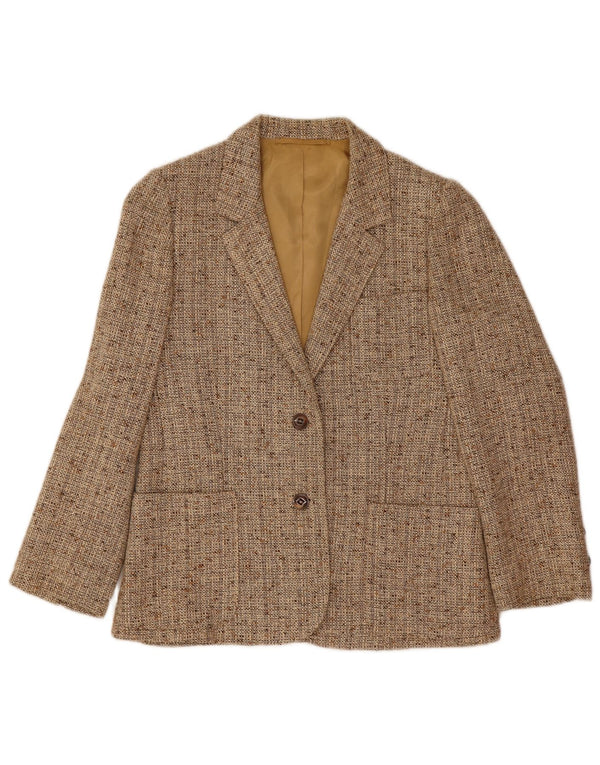 Giacca blazer vintage da donna a 2 bottoni UK 10 piccola beige screziata