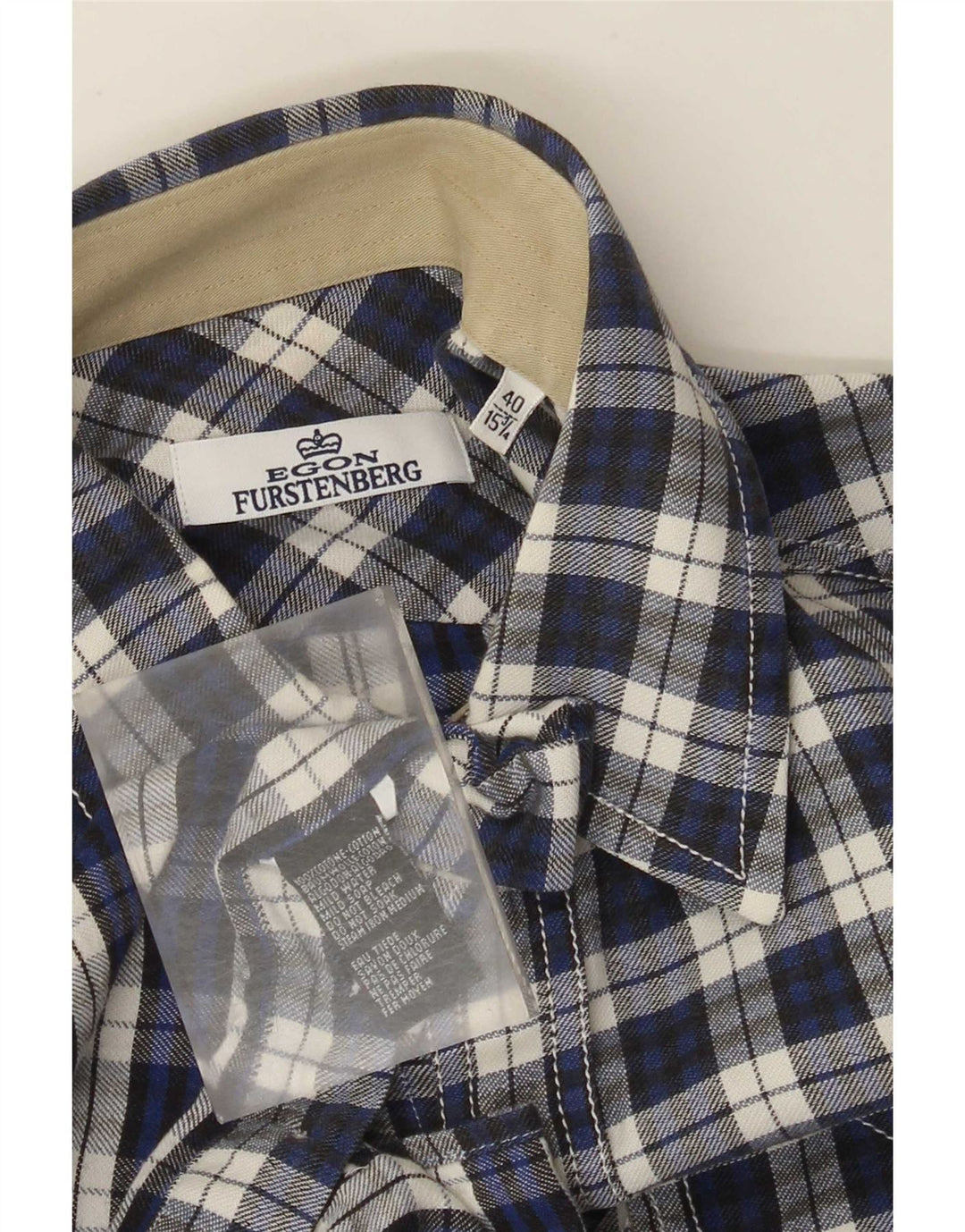 Camicia da uomo in flanella Egon Furstenberg taglia 40 15 3/4 scozzese medio blu