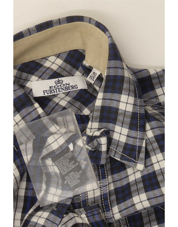 Camicia da uomo in flanella Egon Furstenberg taglia 40 15 3/4 scozzese medio blu