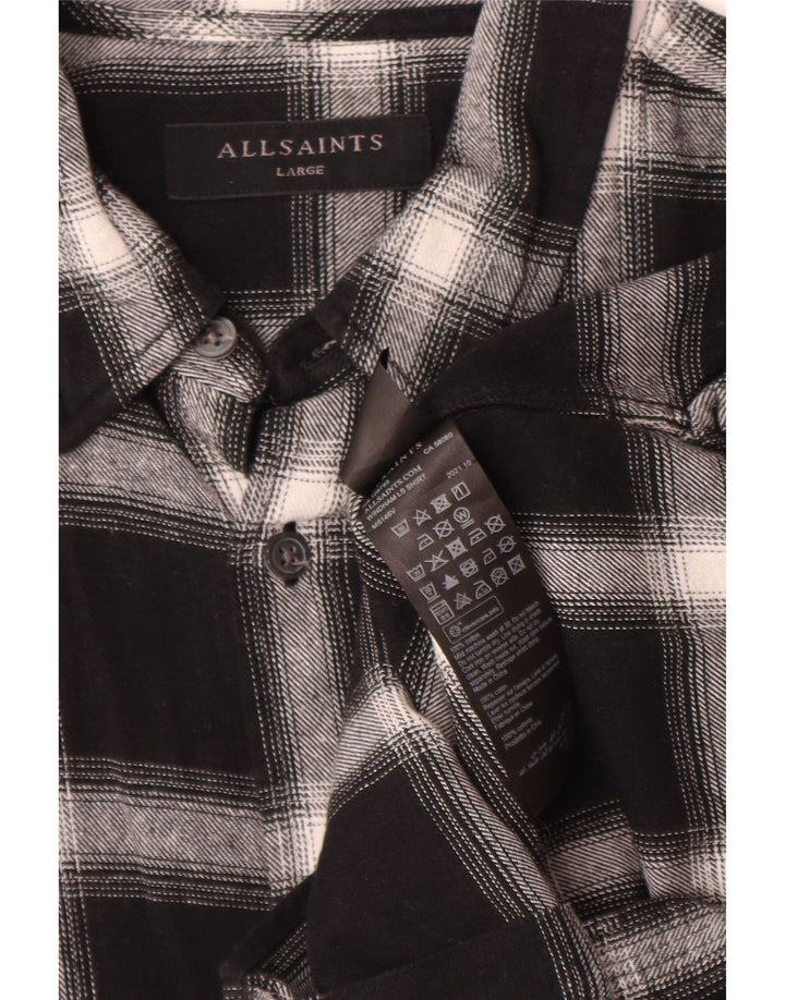 Camicia in flanella da uomo All Saints, cotone a quadri neri grandi