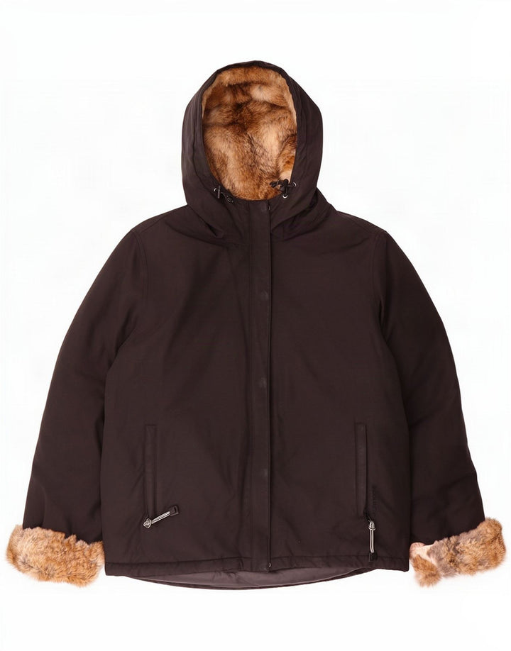Woolrich Giacca imbottita con cappuccio da donna UK 14 Medium Black Cotton