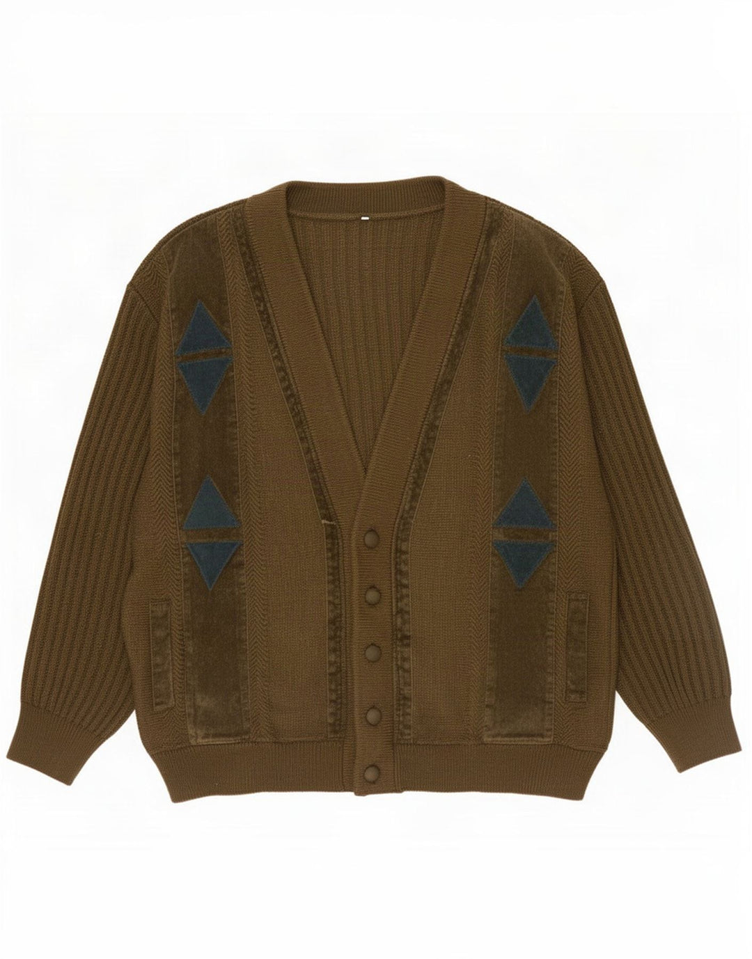 Maglione cardigan da uomo vintage grande kaki geometrico