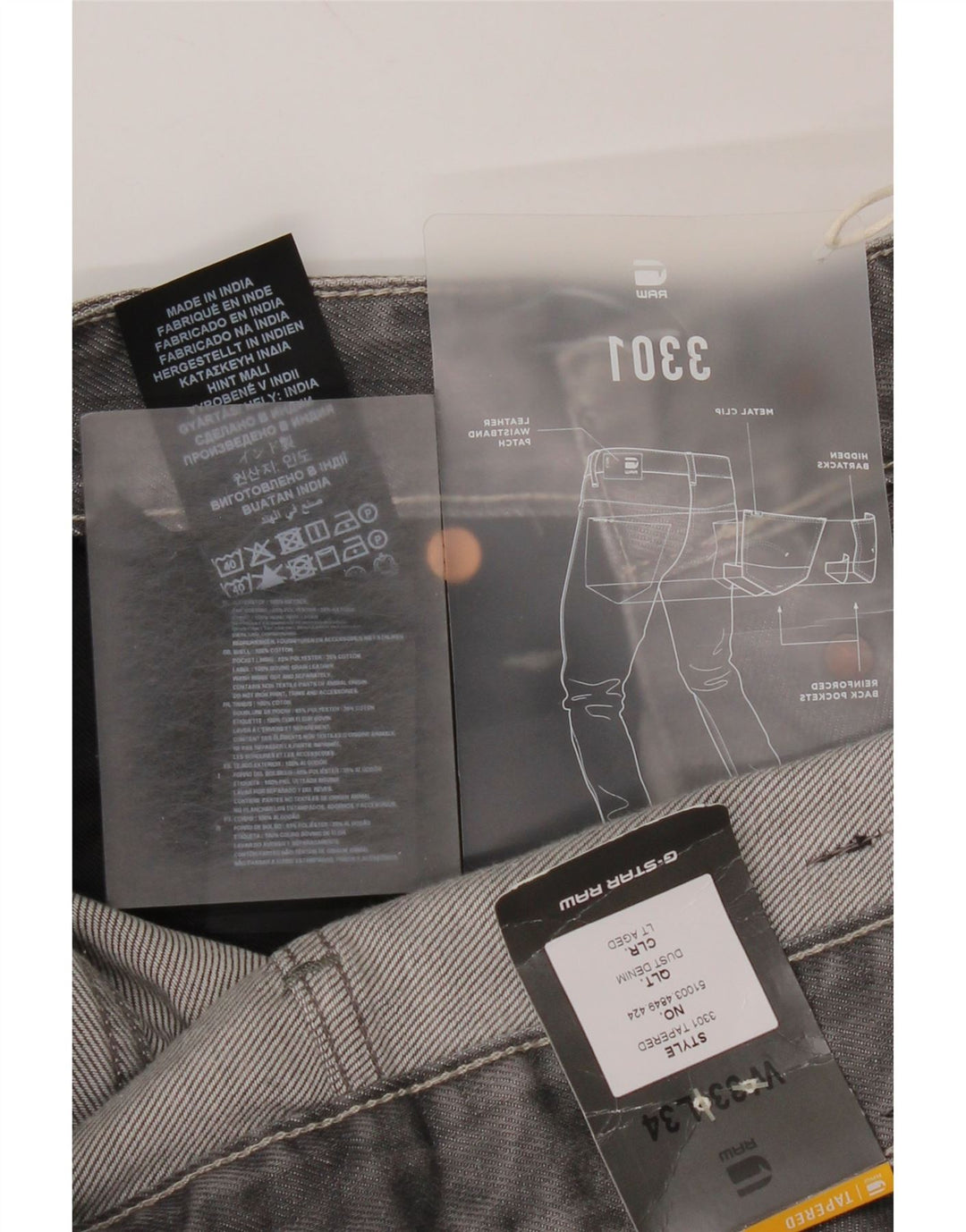 Jeans dritti da uomo G-Star 3301 W33 L34 poliestere grigio