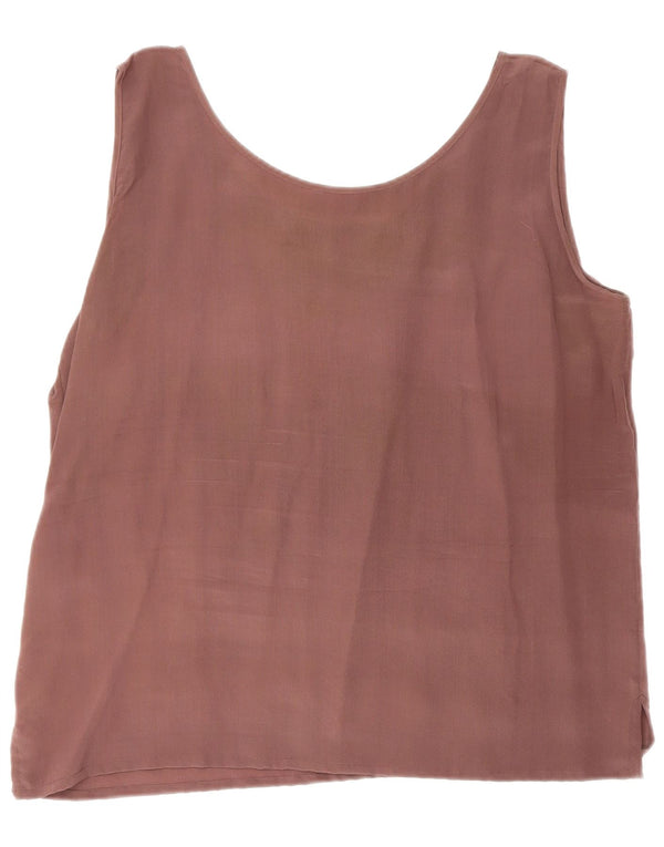 Top camicetta senza maniche vintage da donna UK 18 XL seta marrone