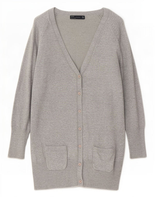 Maglione cardigan lungo da donna Zara UK 16 grande cotone grigio