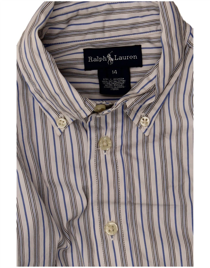 Camicia da uomo Ralph Lauren taglia 14 piccola in cotone a righe bianche