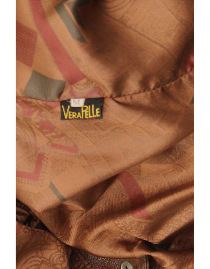 Giacca in pelle oversize da donna vintage UK 14 Tie Dye marrone medio