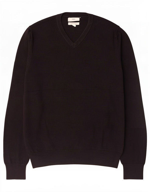 Marks & Spencer Maglione da uomo con scollo a V, cotone nero medio