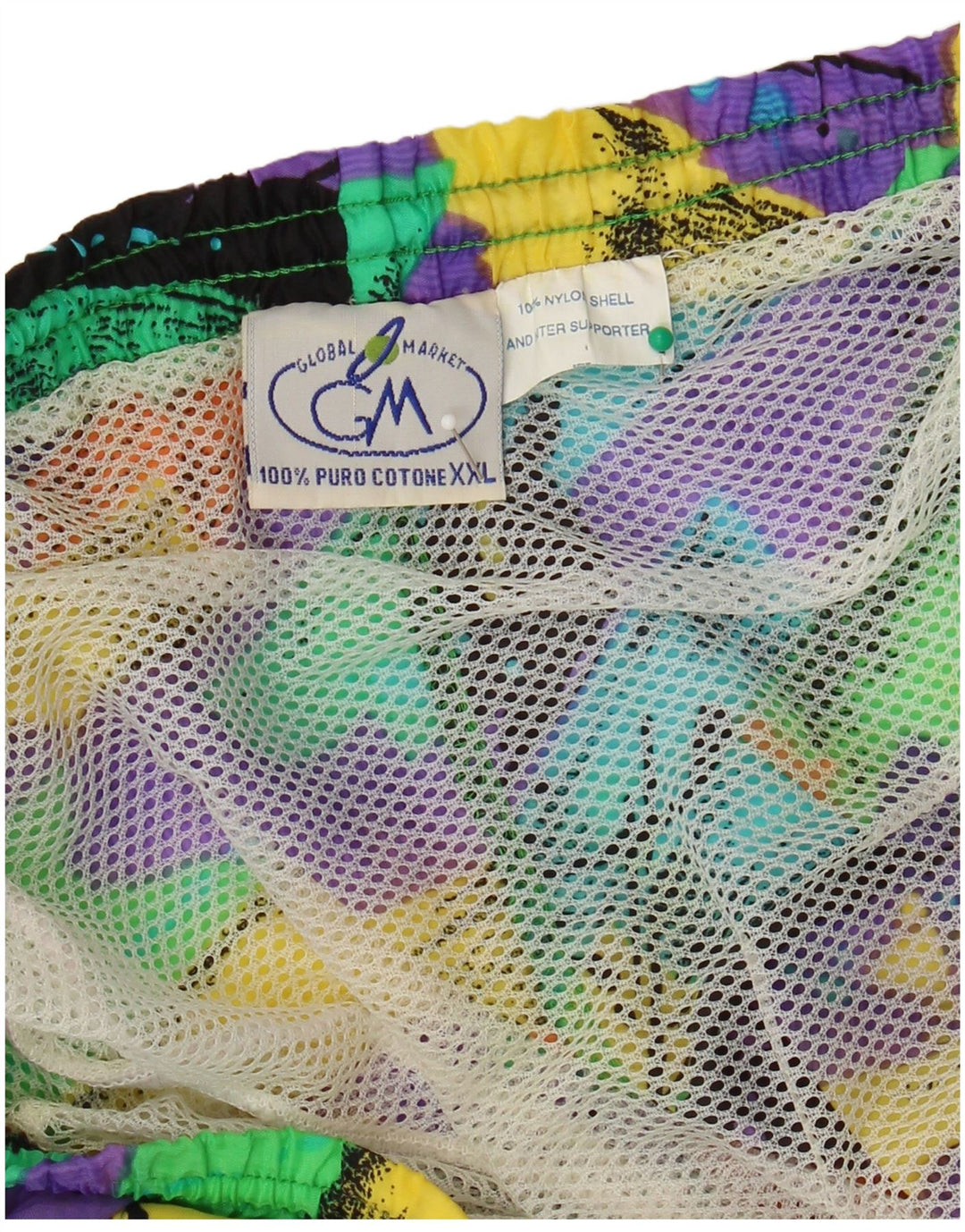 Pantaloncini da bagno vintage da uomo 2XL in nylon tie-dye multicolore
