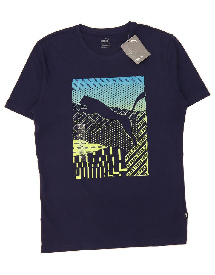 PUMA Mens Graphic T-Shirt Top Small Navy Blue Cotton Vintage Puma and Second-Hand Puma from Messina Hembry 